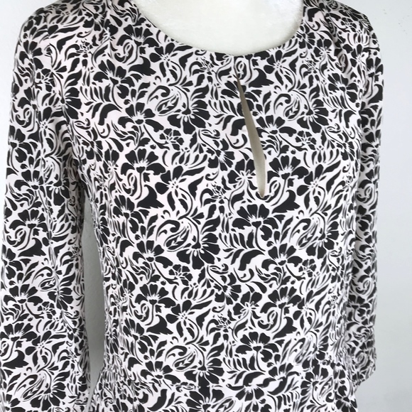 Club Monaco |  Silk Black/Ivory Floral Print Dress - Picture 2 of 8